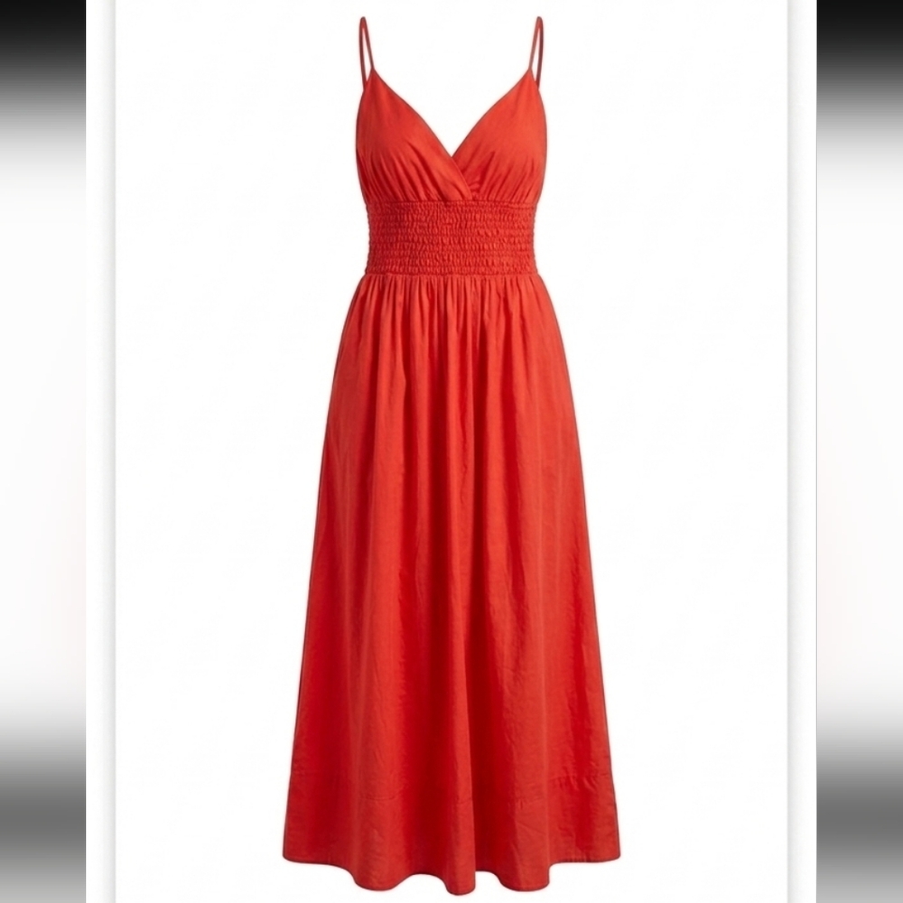 NWT ASTR The Label Popcorn Waist Midi Dress Size M Cherry Red Sleeveless V-neck